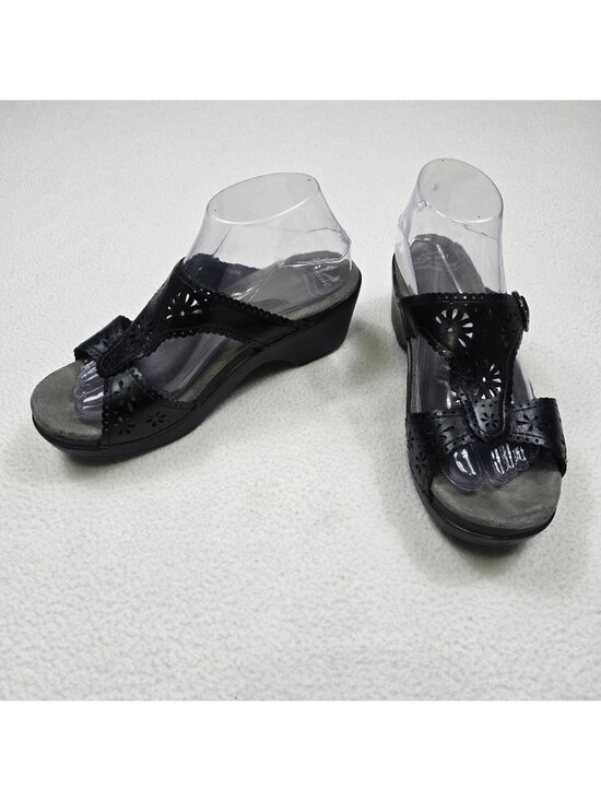 Shoes - Dansko Womens Size 39 Wedge Sandals Black Cut-Out Leather